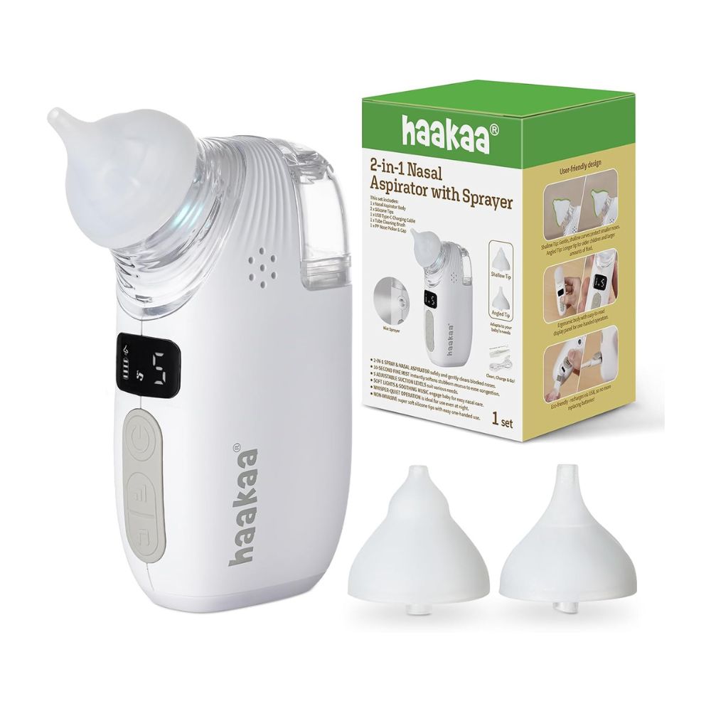2-in-1 Electric Baby Nasal Aspirator with Sprayer – Haakaa Middle East